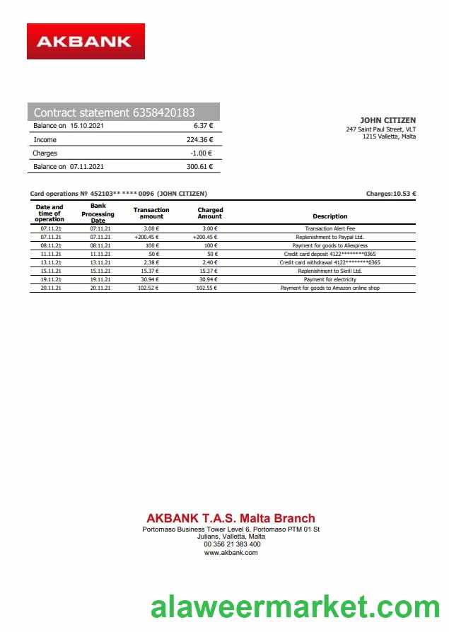 Malta Akbank bank statement